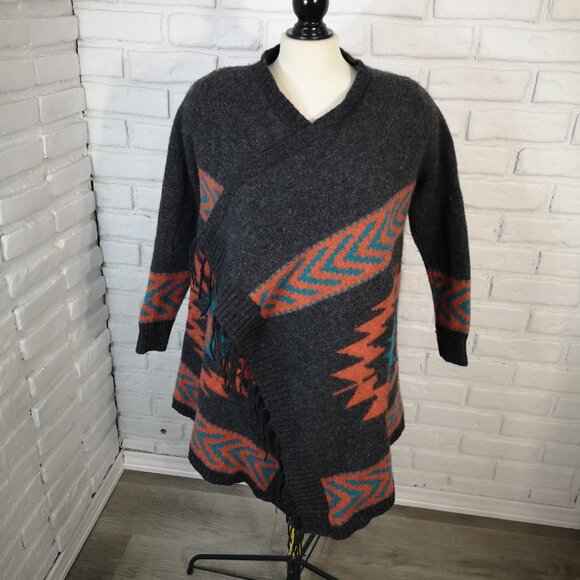 Roots Canada Ladies Size Medium Dark Grey w/ Aztec Pattern Open Cardigan - Picture 4 of 6